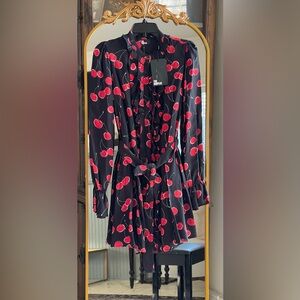 NWT The Kooples Short Cherry 🍒 Printed Black Dress Small